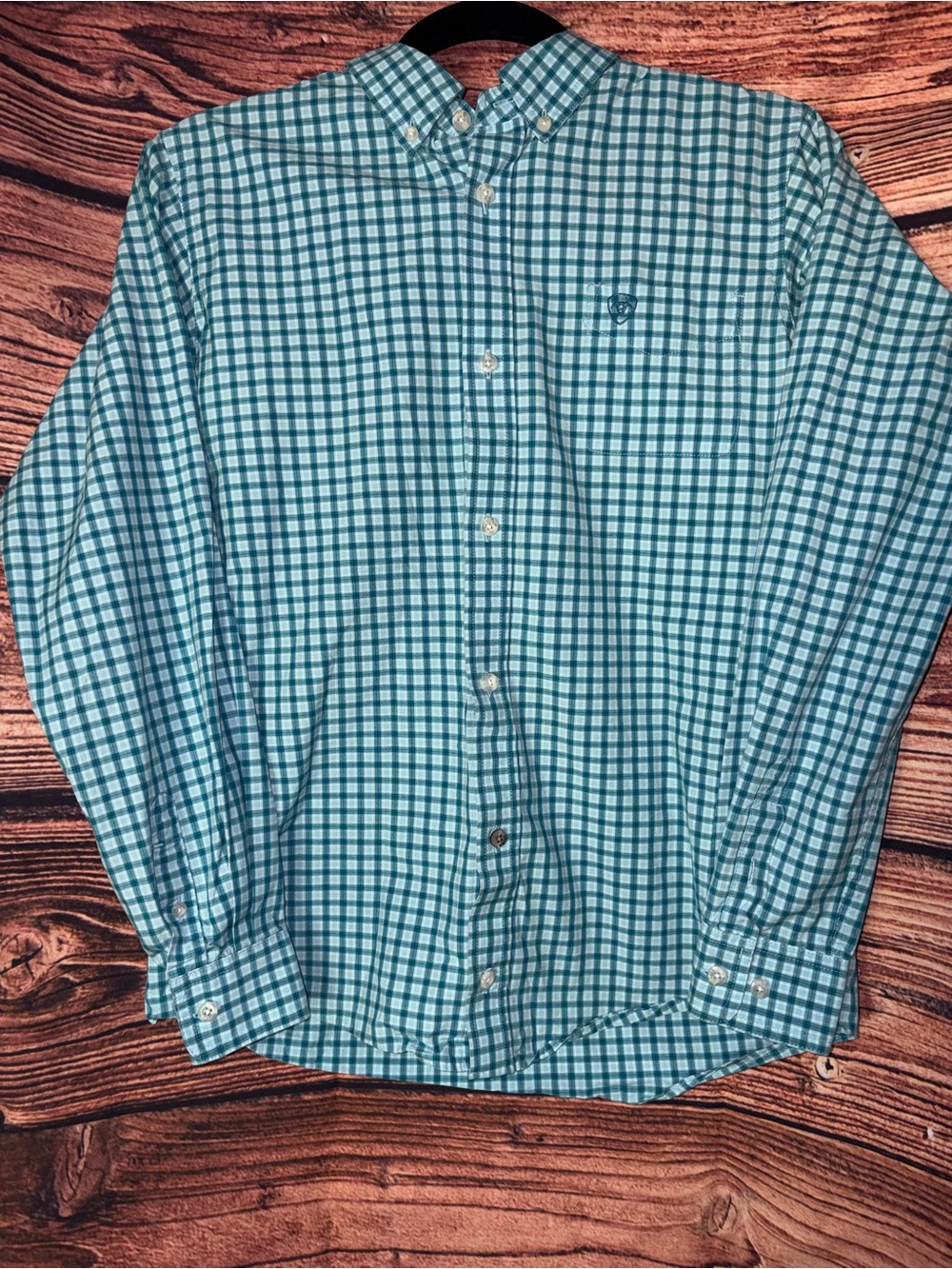Ariat Pro Series Teal Plaid Boys XL Button-Down Shirt